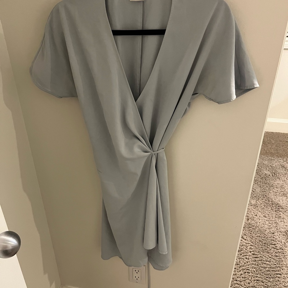 Babaton Wallace Slate Blue Wrap Dress